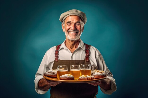 Oktoberfest senior hombre sosteniendo cerveza generativa ai