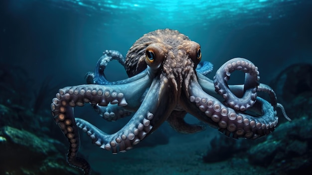 Oktopus auf dunklem Hintergrund KI-Generativ