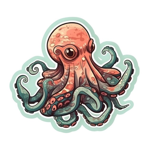 Oktopus-Aufkleber isoliert, ai generiert