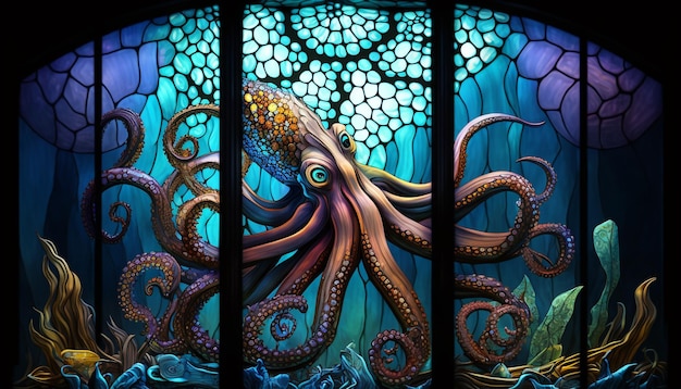 Oktopus-Buntglasfenster Ein kreatives und farbenfrohes Kunstwerk
