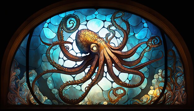 Oktopus-Buntglasfenster Ein kreatives und farbenfrohes Kunstwerk