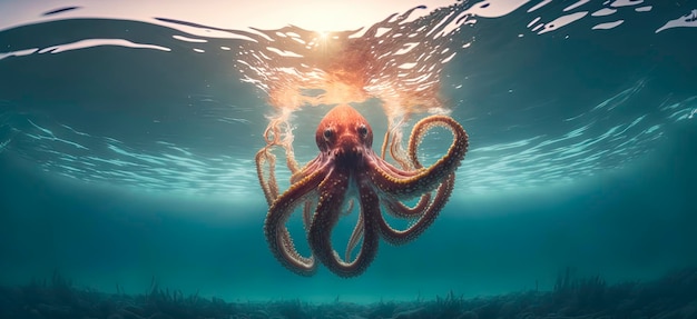 Oktopus im Ozean Fotografie eines Oktopus im Meer Generative KI