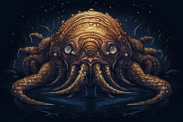 Oktopus im Ozean Illustration auf dunklem Hintergrund