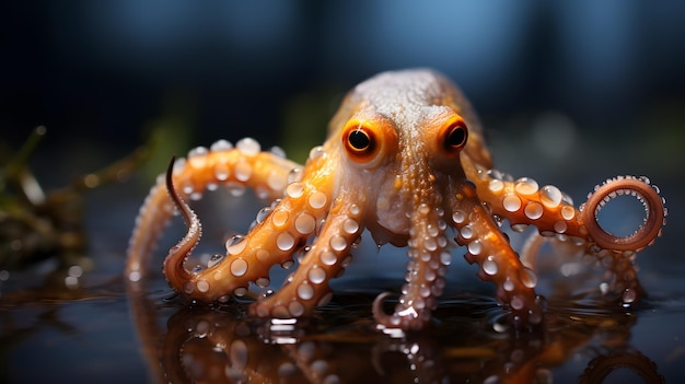 Oktopus im Wasser auf dunklem Hintergrund, Nahaufnahme