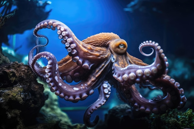 Oktopus in einem Aquarium mit langen Tentakeln