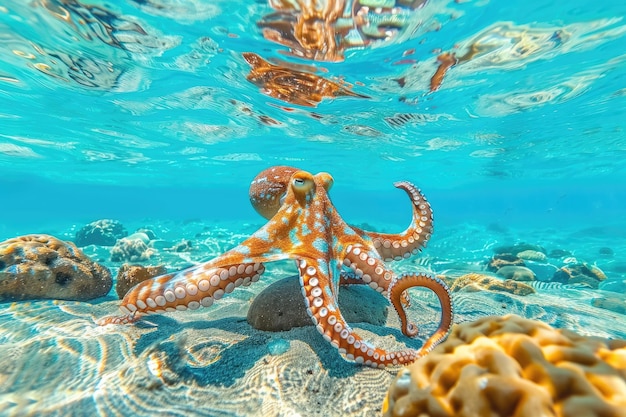 Oktopus und Korallenriffe im Meer