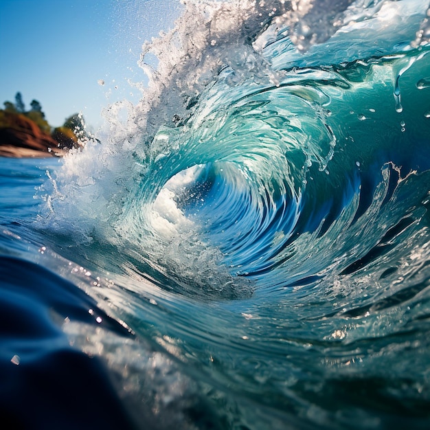 ola de agua blanca en el mar azul