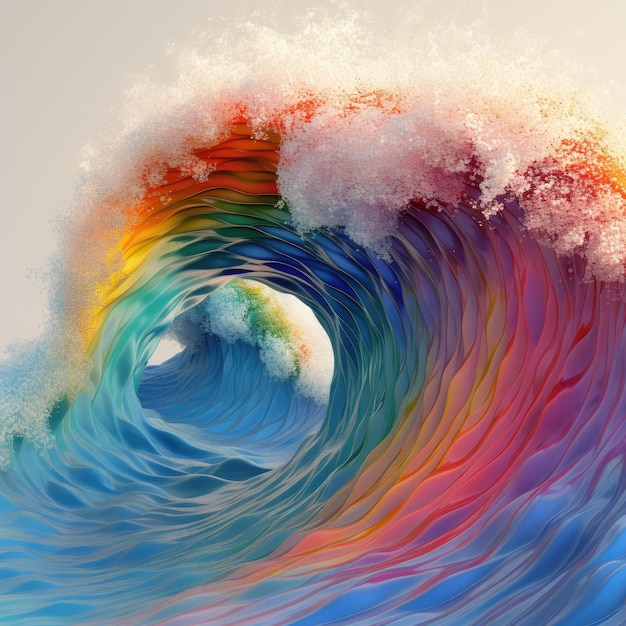 Una ola con un arcoíris que tiene forma de ola.