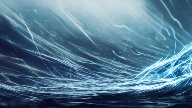 Una ola azul con una tormenta eléctrica de fondo