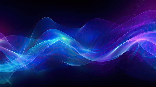 Una ola azul y violeta con un fondo negro.