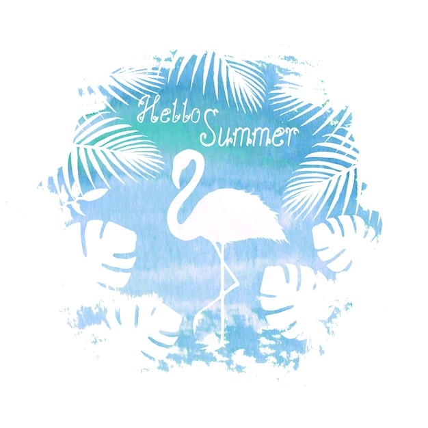 Olá cartaz de flamingo azul com letras de verão