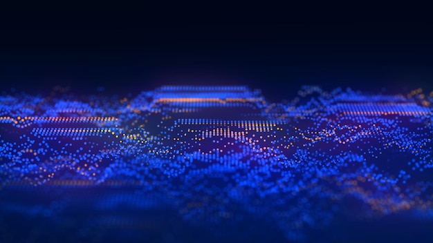 Ola de color dinámica de partículas y líneas Fondo futurista abstracto Visualización de grandes datos Renderización 3D
