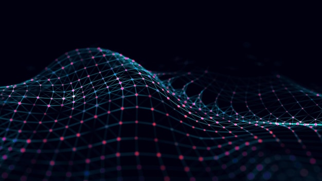 Ola dinámica de partículas de color Fondo futurista abstracto Visualización de grandes datos Representación 3D