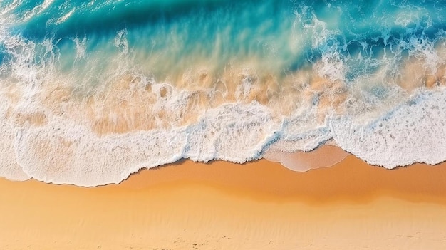 una ola se está estrellando en una playa con un color de agua azul