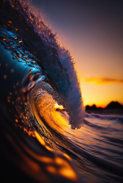 Una ola está a punto de estrellarse contra el océano.