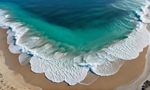 una ola está rodando sobre una playa de arena