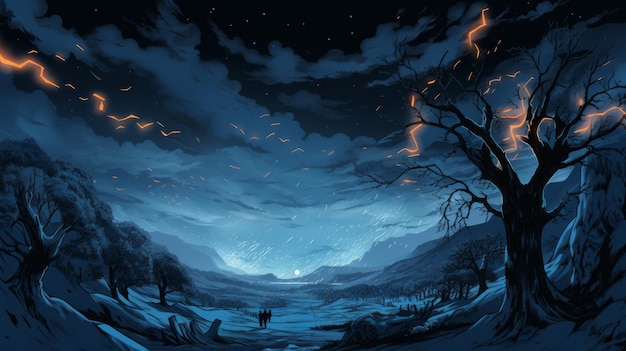 Ola fría una imagen cómica de un paisaje nocturno