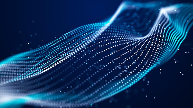 Ola futurista de puntos con partículas en movimiento Fondo de tecnología abstracta Visualización 3D de big data 3D
