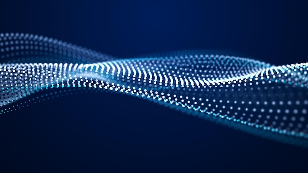 Ola futurista de puntos con partículas en movimiento Fondo de tecnología abstracta Visualización 3D de big data 3D