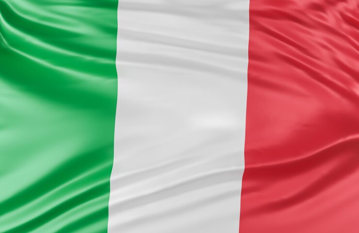 Ola hermosa bandera de Italia de cerca sobre fondo de banner con espacio de copia., Modelo 3d e ilustración.