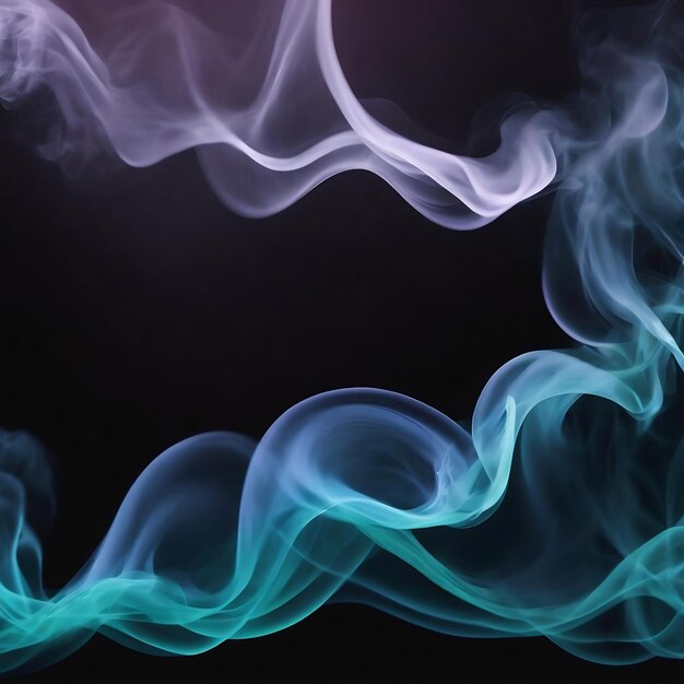 Ola de humo borroso azul verde azulado sobre fondo negro con espacio de copia