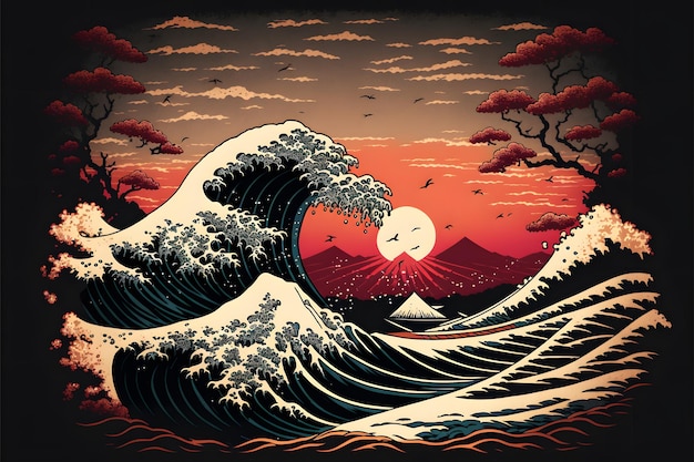 La ola de Kanagawa es una ilustración japonesa.