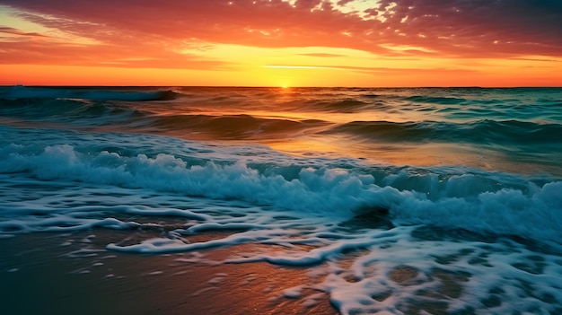 Ola de mar con vista al atardecer