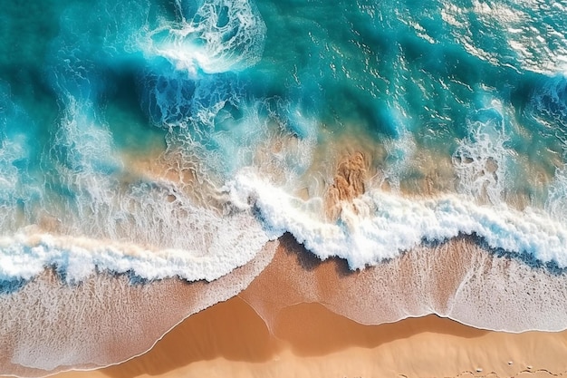 Una ola oceánica en una playa con un fondo de océano azul