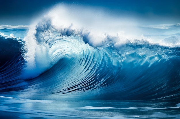 Ola del océano azul Grandes olas rompiendo en un arrecife a lo largo