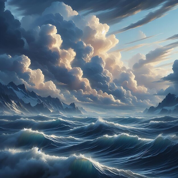 La ola del océano se rompe durante una noche oscura y tormentosa.