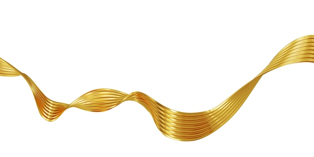 Ola de oro abstracta aislada en fondo blanco renderizado en 3D