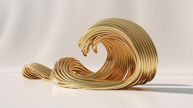 Ola de oro abstracta aislada en fondo blanco renderizado en 3D