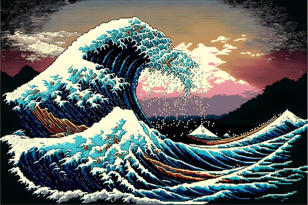 Foto una ola está en la parte inferior de la imagen remezclada de la obra de arte de katsushika hokusai