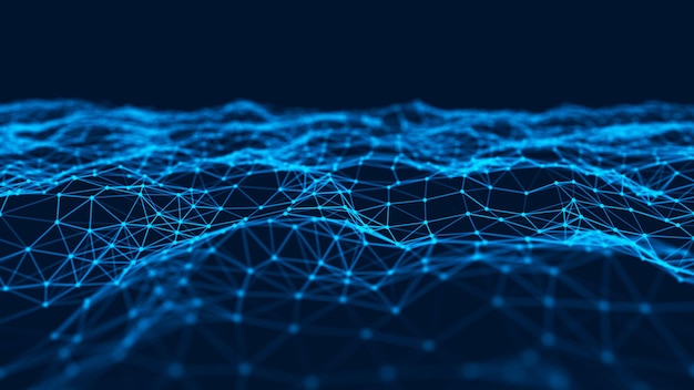 Ola de partículas Fondo abstracto con una onda dinámica Ilustración vectorial de grandes datos