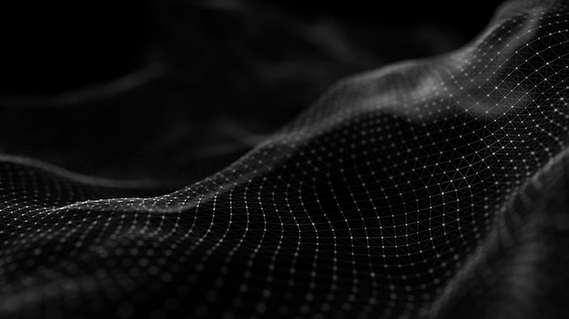 Ola de partículas Fondo abstracto con una onda dinámica Renderización 3D de grandes datos