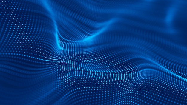 Ola de partículas Fondo abstracto con una onda futurista Renderización en 3D de grandes datos