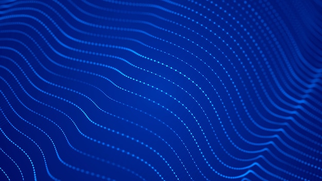 Ola de partículas Fondo de puntos azules futuristas con una representación 3d de onda dinámica