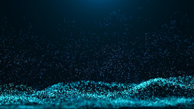 Ola de partículas Futurista puntos azules de fondo con una onda dinámica de datos grandes renderización en 3D