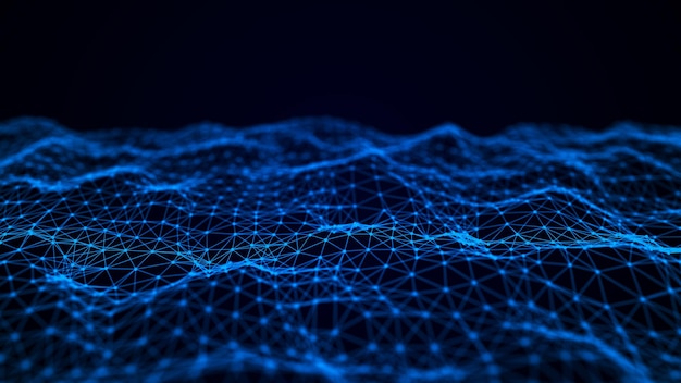 Ola de puntos y líneas entrelazadas Fondo abstracto Estilo tecnológico para la representación de ciencia3d