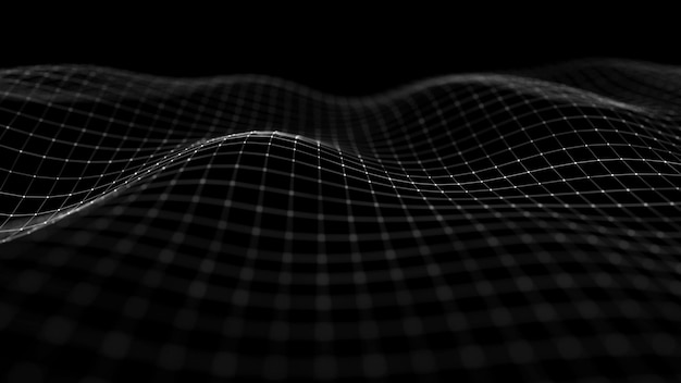 Ola de puntos y líneas entrelazados Fondo abstracto Estilo tecnológico Big data Representación 3d