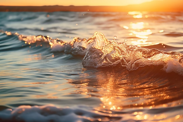 La ola se rompe en la playa al atardecer