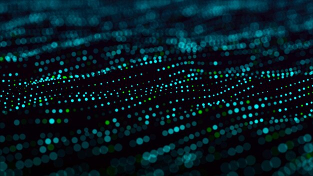 Ola de tecnología futurista Ciberespacio digital Ola abstracta con partículas en movimiento en el fondo Análisis de grandes datos Renderización 3D