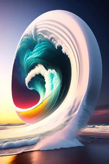 ola de tsunami en el cielo Ilustración en 3D