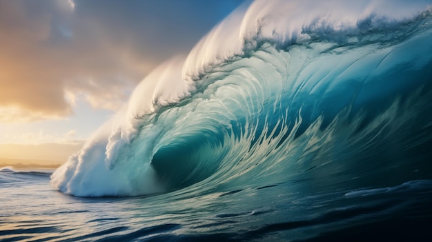 Foto una ola de tsunami gigante en el océano olas enormes