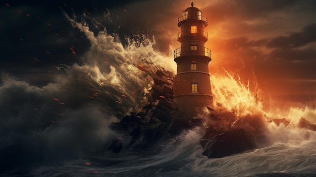 Ola de tsunami golpea un faro histórico