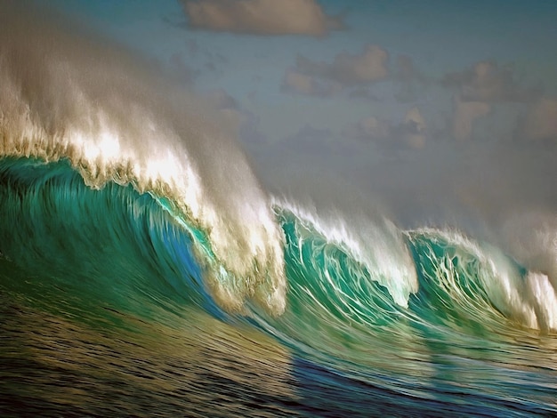 Una ola de tsunami rodando hacia la costa