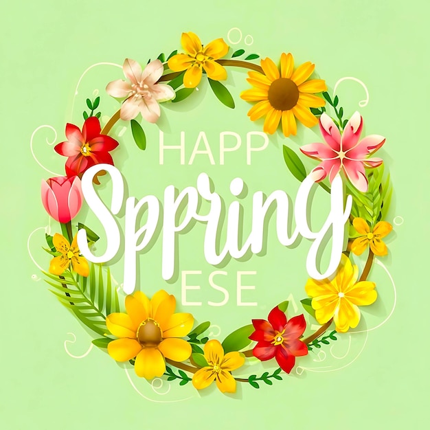 Olá vector saudações de primavera desenhar texto de primavera com elementos de flores coloridas como desenho de camélia