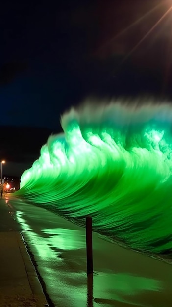 Una ola verde con una luz verde en ella