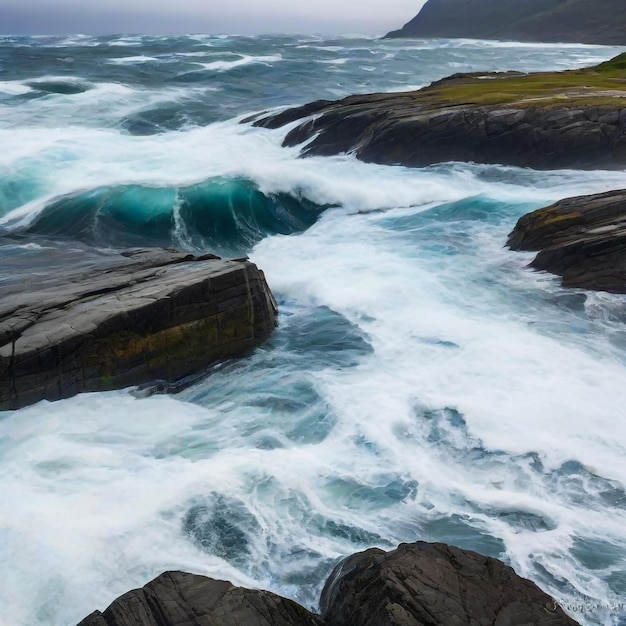 Las olas de agua del río y el mar se encuentran durante la marea alta y la marea baja