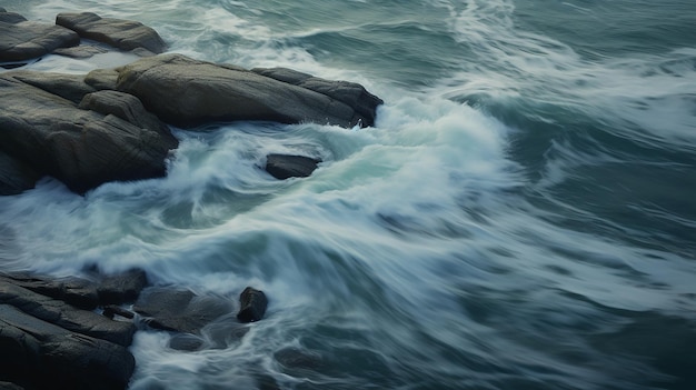 Las olas de agua del río y el mar se encuentran